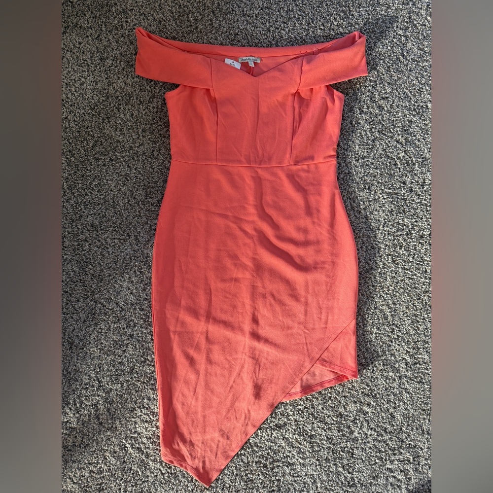 Charlotte Russe Asymmetrical Off-Shoulder Dress in Coral